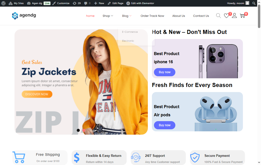 Project Screenshot 1 of the e-commerce home page