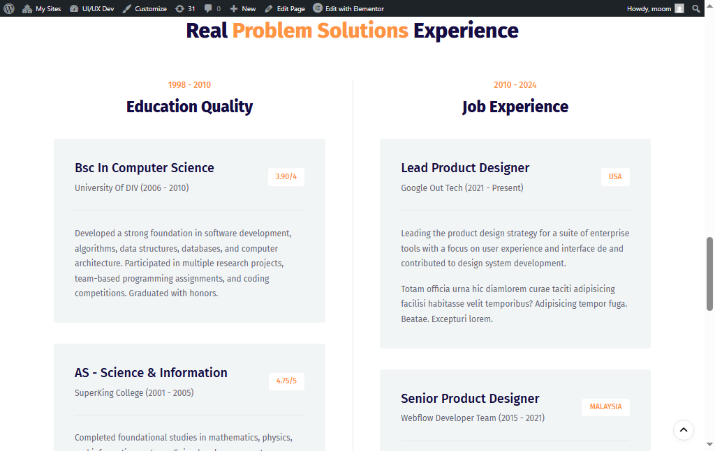 Project Screenshot 2 of the services section