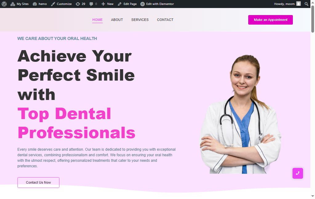 Project Screenshot 1 of the dental clinic home page