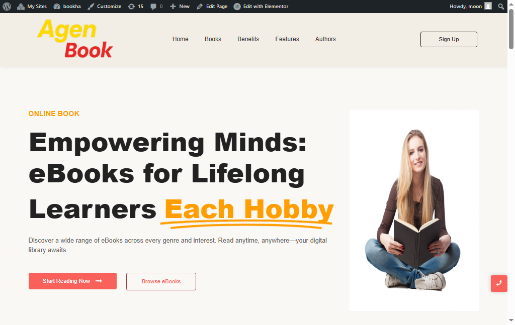 Project Screenshot 1 of the book library's home page